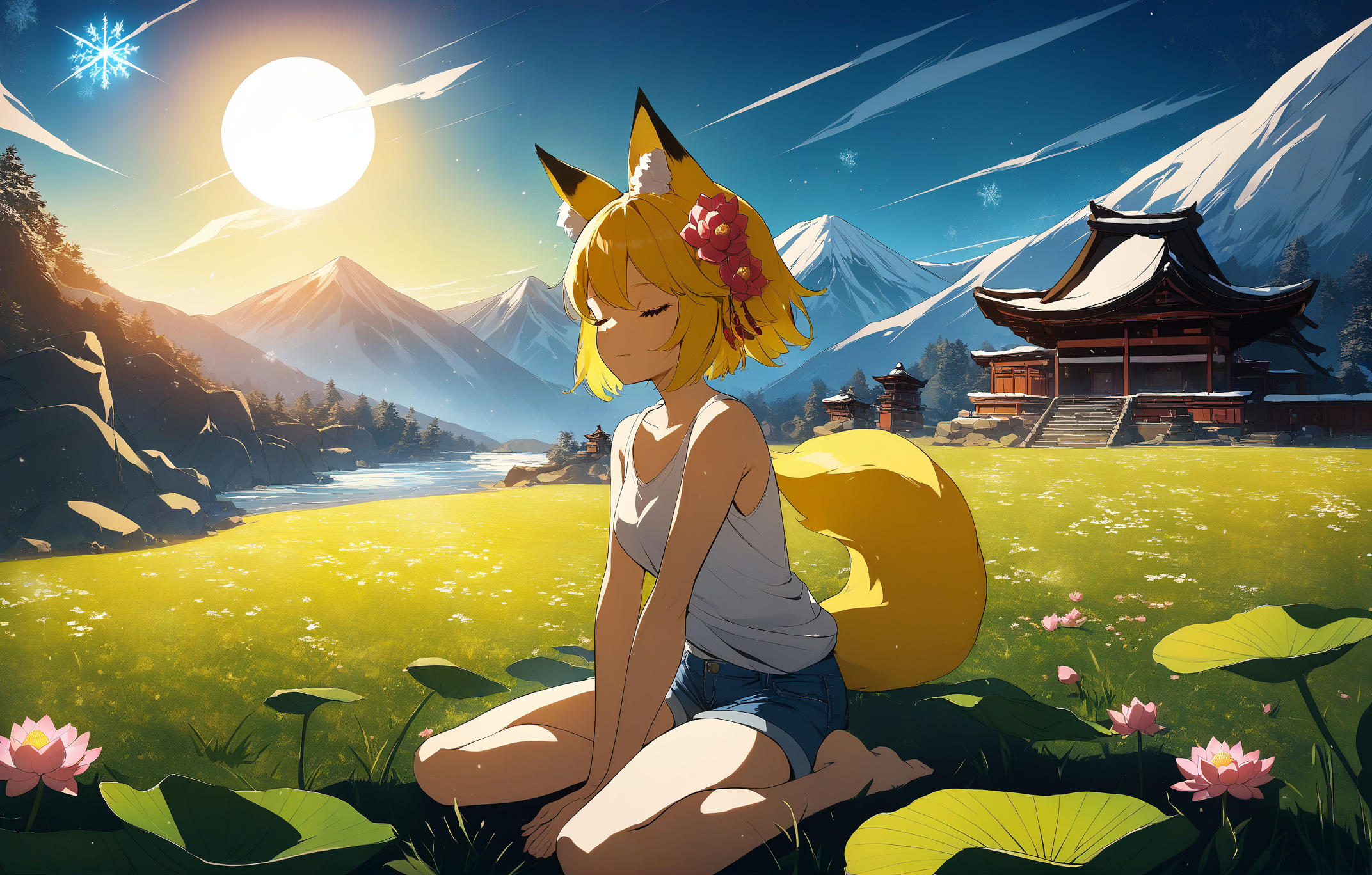 191949-707320890-1girl,_animal_ear_fluff, fox girl, fox ears, fox tail, eyelashes, blonde hair, short hair, yellow eyes, hair flower, denim short.png